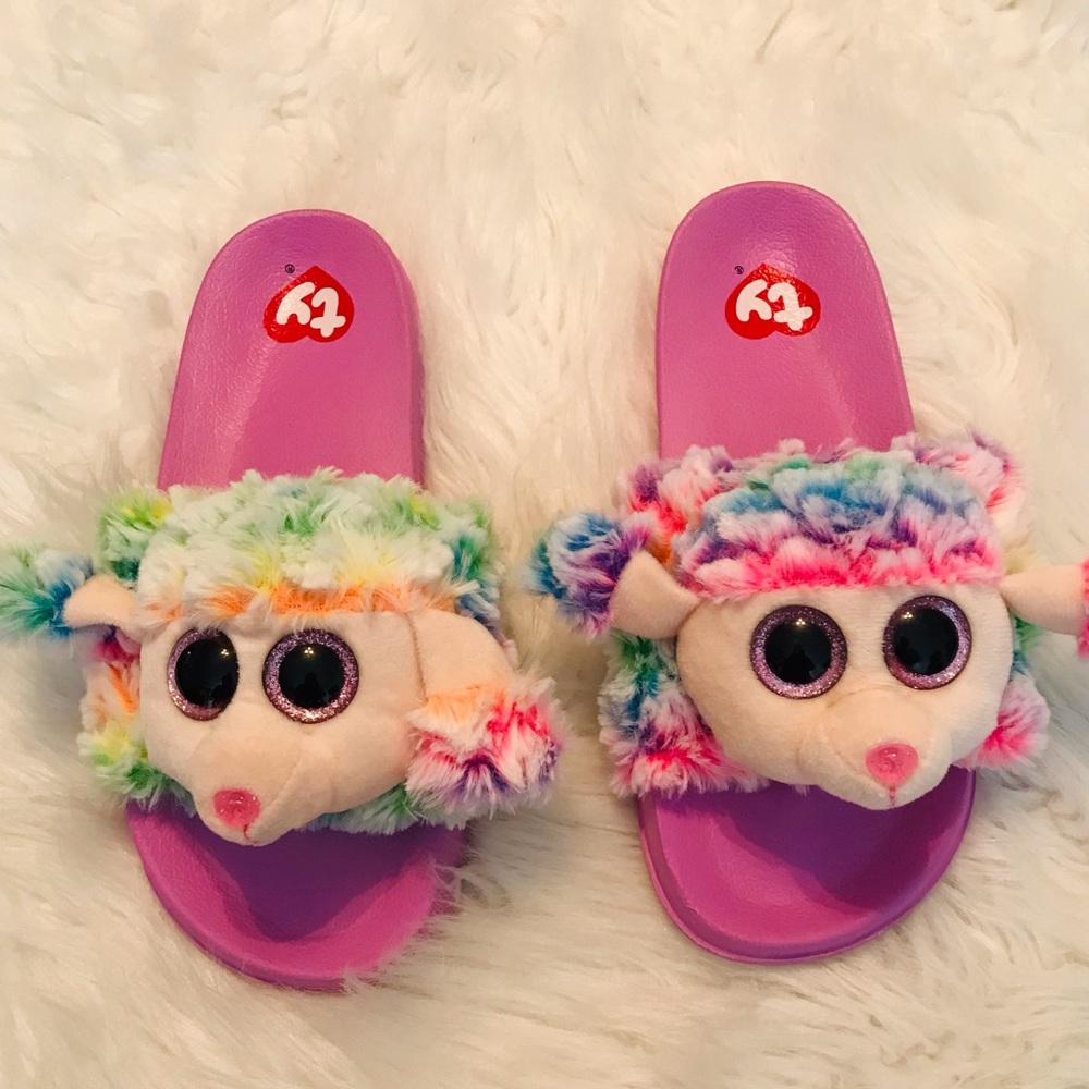 Ty Beanie Boo Slide Sandals Rainbow colorful plush slides size 4/5 kids